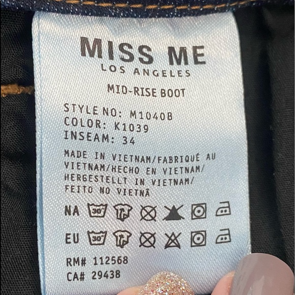 Miss Me Mid Rise Boot Jeans Dark Wash Stretch - Picture 2 of 5